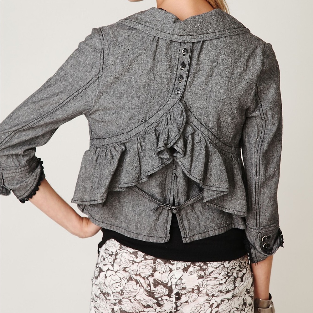 Free People Size XS Cropped Ruffle Blazer Jacket - Picture 3 of 14